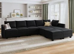 HONBAY Modular Sectional Sofa Set Oversized U Shaped Couch With Storage Ottoman Convertible Sleeper Sectional Sofa Velvet Modular Couch With Wide Chaise, Black 21 HONBAY Modular Sectional Sofa Set Oversized U Shaped Couch With Storage Ottoman Convertible Sleeper Sectional Sofa Velvet Modular Couch With Wide Chaise, Black -Amazon Store 51eeMNdE1hL