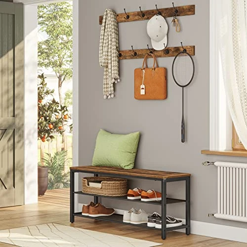 ALLOSWELL 39.4" Coat Rack Shoe Bench Set, 3-Tier Entryway Shoe Bench With 11 Coat Hooks, Industrial Style Shoe Rack, Sturdy And Durable, For Entryway, Hallway, MudRoom, Rustic Brown Black BSHR1001 4 ALLOSWELL 39.4" Coat Rack Shoe Bench Set, 3-Tier Entryway Shoe Bench With 11 Coat Hooks, Industrial Style Shoe Rack, Sturdy And Durable, For Entryway, Hallway, MudRoom, Rustic Brown Black BSHR1001 - Image 2
