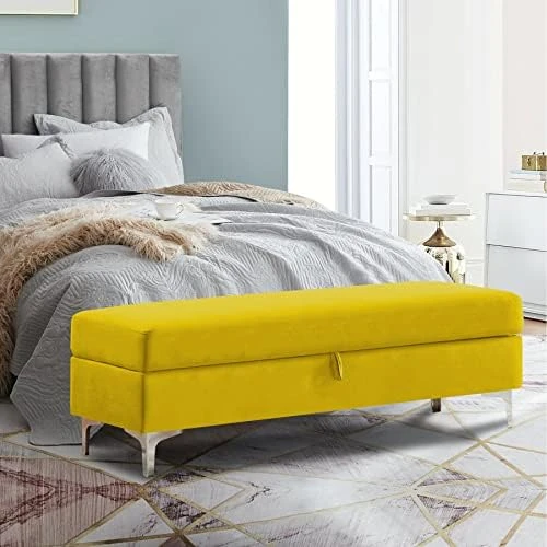 Mikibama Velvet Storage Bench Long End Of Bed Ottoman Benches For Bedroom Upholstered Rectangle Entryway Window Bench Footstool Simplistic With Metal Legs (Gray) 13 Mikibama Velvet Storage Bench Long End Of Bed Ottoman Benches For Bedroom Upholstered Rectangle Entryway Window Bench Footstool Simplistic With Metal Legs (Gray) - Image 11