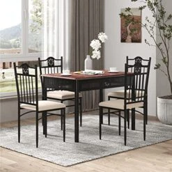 Tangkula 5 Pieces Dining Table And Chairs Set, Vintage Retro Wood Top Metal Frame Padded Seat Dining Table Set Home Kitchen Dining Room Furniture -Amazon Store 51ekcvHTW0L
