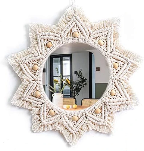 TENEWEE Boho Wall Decor Mirror Macrame Circle Hanging Mirror For Bedroom Living Room Apartment Entryway Home Decor 9 TENEWEE Boho Wall Decor Mirror Macrame Circle Hanging Mirror For Bedroom Living Room Apartment Entryway Home Decor - Image 7
