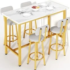 Recaceik Dining Table Set, 47.2” Rectangle Pub Dining Set Kitchen Table Set Bar Table With Stools, 3-Piece Breakfast Table Set With Metal Frame For Kitchen Dining Room W/ 2 Chairs - White 22 Recaceik Dining Table Set, 47.2” Rectangle Pub Dining Set Kitchen Table Set Bar Table With Stools, 3-Piece Breakfast Table Set With Metal Frame For Kitchen Dining Room W/ 2 Chairs - White -Amazon Store 51eq0WSQ3rL. AC