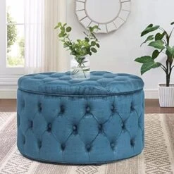 Homebeez Round Velvet Storage Ottoman, Button Tufted Footrest Stool Coffee Table For Living Room (Grey) -Amazon Store 51euam50OkL. AC