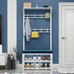 4-in-1 Coat Rack With Shoe Bench, Industrial Hall Tree With Bench For Entryway, Metal Coat Tree For Farmhouse Bedroom Hallway, 80/100X33X172 Cm -Amazon Store 51ew61W rL. AC