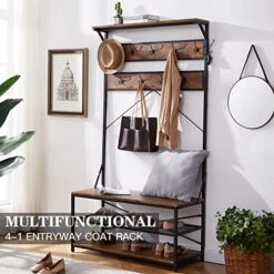 3-in-1 Entryway Coat Rack,Vintage Industrial Hall Tree 72 Inch With Storage Bench And Coat Racks Entryway Storage Shelf Organizer With 9 Hooks, Large Size, Wood Look Accent Furniture With Metal Frame 8 3-in-1 Entryway Coat Rack,Vintage Industrial Hall Tree 72 Inch With Storage Bench And Coat Racks Entryway Storage Shelf Organizer With 9 Hooks, Large Size, Wood Look Accent Furniture With Metal Frame -Amazon Store 51f11tlzyDL