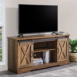 AMERLIFE Fireplace TV Stand Sliding Barn Door Wood Entertainment Center With A 23'' Electric Fireplace Insert, Modern Farmhouse Storage Cabinet Console For TVs Up To 65", Distressed White & Barnwood -Amazon Store 51f2ReDveL. AC