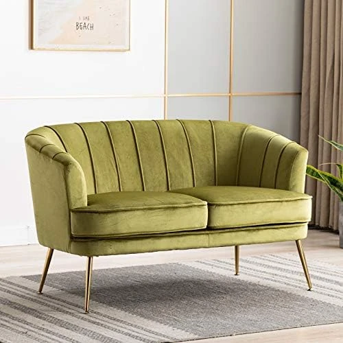 Artechworks Modern Velvet Barrel Chair Accent Armchair With Golden Legs For Living Room Bedroom Home Office, Channel Tufted Back Club Chair, Grass Green 9 Artechworks Modern Velvet Barrel Chair Accent Armchair With Golden Legs For Living Room Bedroom Home Office, Channel Tufted Back Club Chair, Grass Green - Image 7
