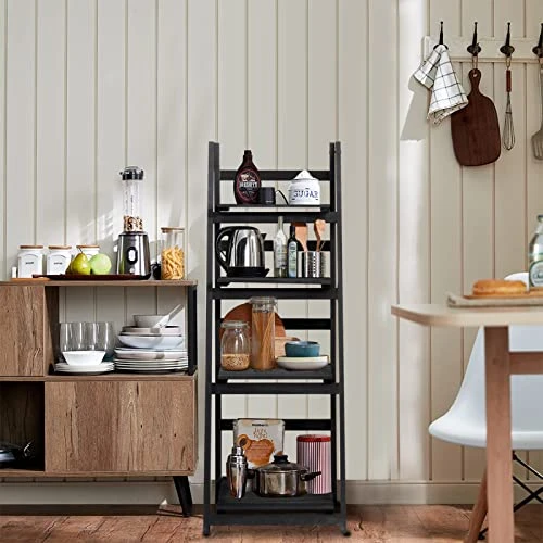 Babion 4 Tier Ladder Shelf Black, Home Office Ladder Shelf Bookcase And 4 Tier Bookshelf, Wooden Ladder Shelf Bathroom And Multifunctional Ladder Bookcase Storage Rack For Living Room(4 Tier, Black) 4 Babion 4 Tier Ladder Shelf Black, Home Office Ladder Shelf Bookcase And 4 Tier Bookshelf, Wooden Ladder Shelf Bathroom And Multifunctional Ladder Bookcase Storage Rack For Living Room(4 Tier, Black) - Image 2