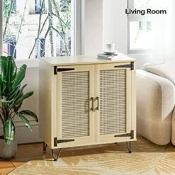 VINGLI 2 Door Accent Cabinet Set Of 2 Rattan Buffet Cabinet Boho Sideboard Wicker Credenzas For Living Room,31.2"(W) X15.7(D) X30(H),Oak -Amazon Store 51fGr8bxdzL