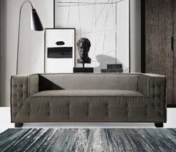 Iconic Home Bryant Sofa Velvet Upholstered Tufted Wide Armrest Tight Back Shelter Arm Design Espresso Finished Wooden Legs Modern Contemporary, GREY -Amazon Store 51fH X5dwL. AC