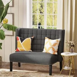 Andeworld Modern Loveseat Settee Bench Sofa Upholstered Banquette Couch For Dining Living Room Hallway Or Entryway Seating (Slate) -Amazon Store 51fHHslp0tL