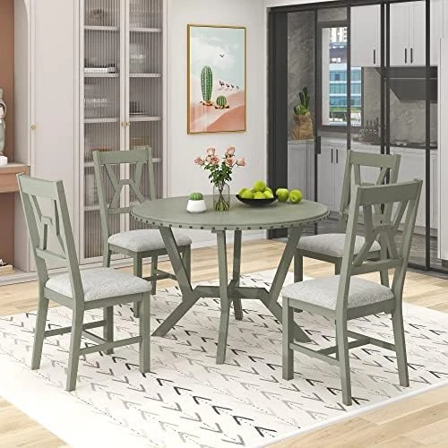 5 Piece Dining Table Set, Wooden Kitchen Dining Table Set With Square Table And 4 Upholstered Chairs For Kitchen, Dining Room, Family And Apartment (Light Gray+4 Person) 15 5 Piece Dining Table Set, Wooden Kitchen Dining Table Set With Square Table And 4 Upholstered Chairs For Kitchen, Dining Room, Family And Apartment (Light Gray+4 Person) - Image 13