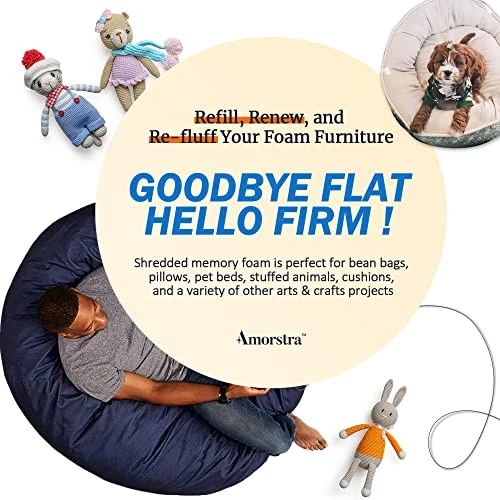 Amorstra Bean Bag Filler Shredded Memory Foam Filling 10 Pounds, Pillow Stuffing Bean Bag Refill Material For Pouf Ottoman Couch Cushion Dog Bed Stuffed Animals And Art Crafts - Blue 4 Amorstra Bean Bag Filler Shredded Memory Foam Filling 10 Pounds, Pillow Stuffing Bean Bag Refill Material For Pouf Ottoman Couch Cushion Dog Bed Stuffed Animals And Art Crafts - Blue - Image 2