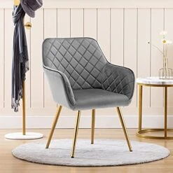 Duhome Velvet Accent Chair With Gold Legs, Upholstered Vanity Chair With Back Leisure Armchair For Living Room Bedroom Dining Room Grey -Amazon Store 51fNn2QfOQS