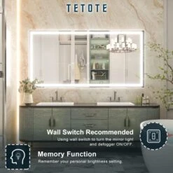 TETOTE 48 X 24 Bathroom LED Mirror Bedroom LED Mirror Bathroom Mirror With Lights Home Decor Vanity Makeup Mirror Dimmable Anti-Fog Wall Mounted Birthday Gift Wedding Gift Double Sink -Amazon Store 51fOsywT2KL