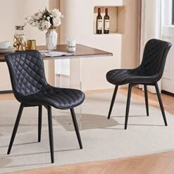 YOUTASTE Black Dining Chairs Set Of 2 PU Leather Diamond Upholstered Modern Kitchen Dining Room Chairs Metal Thick Bar Counter Chairs High Back Home Kitchen Restaurant 16 YOUTASTE Black Dining Chairs Set Of 2 PU Leather Diamond Upholstered Modern Kitchen Dining Room Chairs Metal Thick Bar Counter Chairs High Back Home Kitchen Restaurant -Amazon Store 51fRq3qRpfL