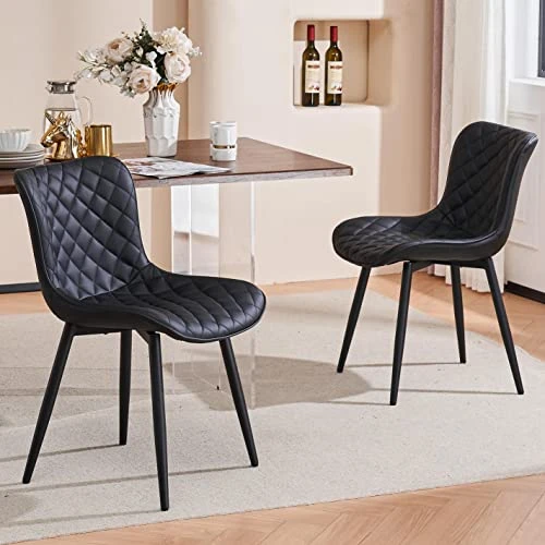 YOUTASTE Black Dining Chairs Set Of 2 PU Leather Diamond Upholstered Modern Kitchen Dining Room Chairs Metal Thick Bar Counter Chairs High Back Home Kitchen Restaurant 5 YOUTASTE Black Dining Chairs Set Of 2 PU Leather Diamond Upholstered Modern Kitchen Dining Room Chairs Metal Thick Bar Counter Chairs High Back Home Kitchen Restaurant - Image 3