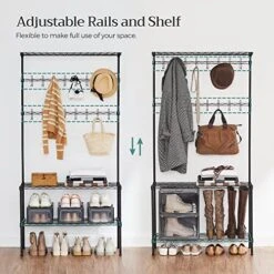 SONGMICS Metal Hall Tree, Coat Rack With Shoe Rack For Entryway, Adjustable Shoe Shelf And Hanging Rails, 16 Dual Hooks, Large Capacity, 35.4-Inch Long Hallway Storage Unit, Hat Bag, Black ULGR411B01 -Amazon Store 51fUMF4hPPL