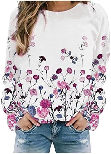 Womens Tops Dressy Casual,Long Sleeve Round Neck Fashion Floral Print Loose Top Youth Sports Jogging Soft Tops 10 Womens Tops Dressy Casual,Long Sleeve Round Neck Fashion Floral Print Loose Top Youth Sports Jogging Soft Tops - Image 8