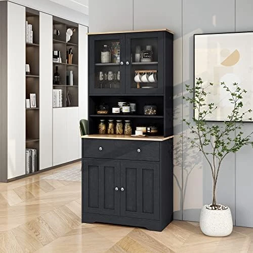 Merax Modern Kitchen Pantry, Storage Cabinet With Open Shelf, Drawer And 2 Cabinet With Adjustable Shelves, Antique White, 71.3" Height 15 Merax Modern Kitchen Pantry, Storage Cabinet With Open Shelf, Drawer And 2 Cabinet With Adjustable Shelves, Antique White, 71.3" Height - Image 13