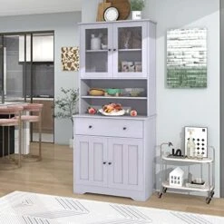 Winwee 71" Multifunctional One-Body Style Kitchen Buffet Large Cabinet, Farmhouse Style Storage Pantry With Glass Doors, A Large Drawer And Adjustable Shelves (Antique White) 13 Winwee 71" Multifunctional One-Body Style Kitchen Buffet Large Cabinet, Farmhouse Style Storage Pantry With Glass Doors, A Large Drawer And Adjustable Shelves (Antique White) -Amazon Store 51fjAnFLDkL 1