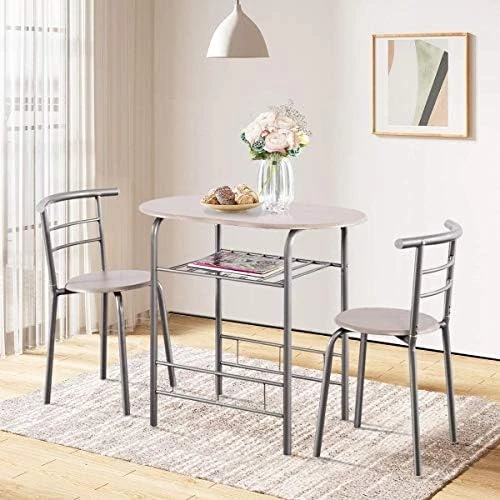 FANTASK 3 Pieces Dining Set, Breakfast Table Set W/Metal Frame And Storage Shelf, Compact Table And 2 Chairs Set For Home Bistro Pub Apartment Kitchen Dining Room Cafe 12 FANTASK 3 Pieces Dining Set, Breakfast Table Set W/Metal Frame And Storage Shelf, Compact Table And 2 Chairs Set For Home Bistro Pub Apartment Kitchen Dining Room Cafe - Image 10