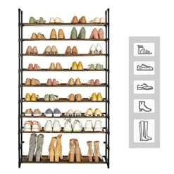 SONGMICS 10-Tier Shoe Rack, Storage Storage Organizer, Holds Up To 50 Pairs, Metal Frame, Non-Woven Fabric, For Living Room, Hallway, 39.4 X 11 X 68.9 Inches, Brown ULSR010X12 -Amazon Store 51foXCc5cmS