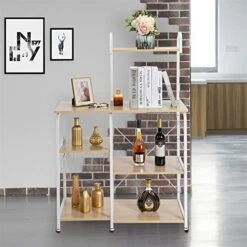 Tesmula Light Beige Kitchen Baker's Rack Utility Storage Shelf 35.5" Microwave Stand 4-Tier 3-Tier Shelf For Organizer Workstation With 10 Hooks For Household -Amazon Store 51frR5KYMxL