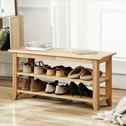 Dewfig Shoe Rack Bench, 3-Tier Shoe Shelf Organizer,10-Pairs Entryway Storage Bench For Hallway, Bedroom, Living Room, Bedroom, Hold Up To 550 Lbs, Solid Wood, Natural -Amazon Store 51ft Bl2L9L. AC