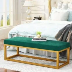 Lamerge Velvet Bench,Modern Upholstered Entryway Bench Bedside Bench, Dining Long Bench With Golden Metal Frame,Perfect For Dressing Room,Living Room,Hallway,Bedroom And So On,Emerald (LVB-E) -Amazon Store 51fu90lhksL. AC
