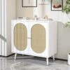 Pvillez Modern Storage Cabinet With Natural Rattan Doors, Sideboard Buffet Cabinet With Storage, Adjustable Shelves, Rattan Cabinet Console Table For Living Room, Dining Room, Entryway, White -Amazon Store 51fvCguMoTL