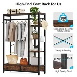 LITTLE TREE Free-standing Closet Organizer, 79" Coat Rack With 2 Drawers, Hall Tree With Hooks And Shelves, Industrial Garment Rack For Entryway, Bedroom, Living Room -Amazon Store 51g4ofNoXdL