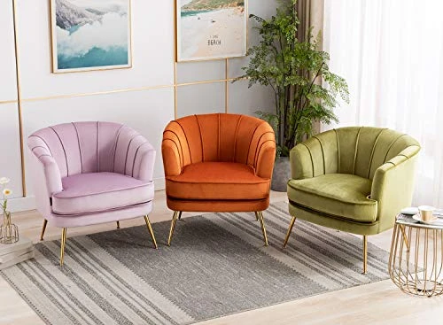 Artechworks Modern Velvet Barrel Chair Accent Armchair With Golden Legs For Living Room Bedroom Home Office, Channel Tufted Back Club Chair, Grass Green 4 Artechworks Modern Velvet Barrel Chair Accent Armchair With Golden Legs For Living Room Bedroom Home Office, Channel Tufted Back Club Chair, Grass Green - Image 2