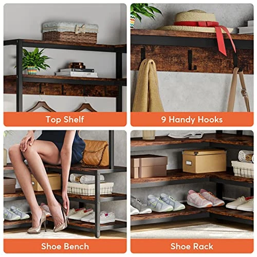 Tribesigns Corner Hall Tree With Shoe Bench, Entryway Coat Rack With Shoe Storage, Freestanding Coat Rack With Shelves, Entryway Corner Furniture, Brown 8 Tribesigns Corner Hall Tree With Shoe Bench, Entryway Coat Rack With Shoe Storage, Freestanding Coat Rack With Shelves, Entryway Corner Furniture, Brown - Image 6