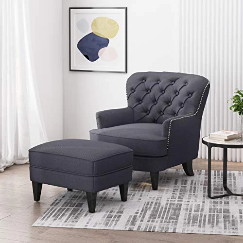 Christopher Knight Home Ophelia Club Chair And Ottoman Set, Gray, Dark Brown 4 Christopher Knight Home Ophelia Club Chair And Ottoman Set, Gray, Dark Brown - Image 2