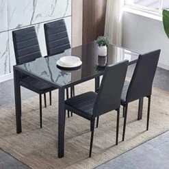 Ansley&HosHo Small Kitchen Table And Chairs Set For 2, 3-Piece Modern Glass Dining Room Table Set, Black Square Kitchen Table And 2 Black Leather Chairs For Home, Living Room, Dinette, Restaurant -Amazon Store 51gJJvqI3FL. AC