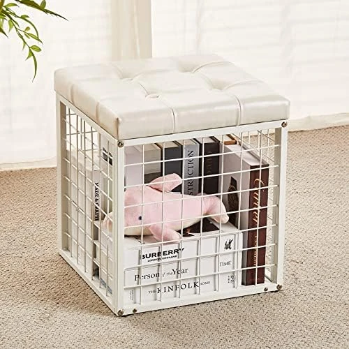 Mxfurhawa Iron Mesh Storage Ottoman, 55L Multipurpose Ottoman With Storage For Bedroom And Livingroom, Faux Leather Black Footrest With Foam Padded Seat, Support 350lbs 11 Mxfurhawa Iron Mesh Storage Ottoman, 55L Multipurpose Ottoman With Storage For Bedroom And Livingroom, Faux Leather Black Footrest With Foam Padded Seat, Support 350lbs - Image 9