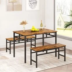 CALABASH Dining Room Table Set With 2 Benches, Industrial 3 Piece Dining Set For Home, Kitchen, Apartment And Small Space,Rustic Brown And Black Metal Frame 11 CALABASH Dining Room Table Set With 2 Benches, Industrial 3 Piece Dining Set For Home, Kitchen, Apartment And Small Space,Rustic Brown And Black Metal Frame -Amazon Store 51gPGwCrb8L