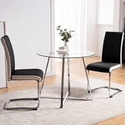WENYU 3 Pieces Dining Table Set - Round Dining Room Table And Chairs Set, Modern Faux Leather Chairs Kitchen Table Set For Small Space Home Café Table Set- Gray 29 WENYU 3 Pieces Dining Table Set - Round Dining Room Table And Chairs Set, Modern Faux Leather Chairs Kitchen Table Set For Small Space Home Café Table Set- Gray -Amazon Store 51gRWov A3L. AC