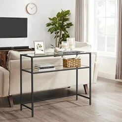 VASAGLE 39.4 Inch Console Sofa Table, Modern Entryway Table, Tempered Glass Table, Metal Frame, 2 Shelves, Adjustable Feet, For Living Room, Hallway, Black ULGT025B01 9 VASAGLE 39.4 Inch Console Sofa Table, Modern Entryway Table, Tempered Glass Table, Metal Frame, 2 Shelves, Adjustable Feet, For Living Room, Hallway, Black ULGT025B01 -Amazon Store 51gWKivWD6L