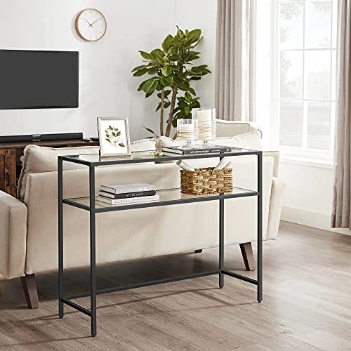 VASAGLE 39.4 Inch Console Sofa Table, Modern Entryway Table, Tempered Glass Table, Metal Frame, 2 Shelves, Adjustable Feet, For Living Room, Hallway, Black ULGT025B01 5 VASAGLE 39.4 Inch Console Sofa Table, Modern Entryway Table, Tempered Glass Table, Metal Frame, 2 Shelves, Adjustable Feet, For Living Room, Hallway, Black ULGT025B01 - Image 3