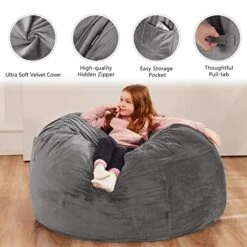 Homguava Bean Bag Chair： 3' Bean Bags With Memory Foam Filled, Large Beanbag Chairs Soft Sofa With Dutch Velet Cover-36×36"×24"(Grey) -Amazon Store 51gYYNM7uKL