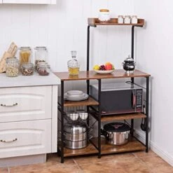 LDAILY 5-Tier Kitchen Baker’s Rack, Industrial Microwave Stand W/Hutch, Pull-Out Basket, 5 Hooks, Kitchen Space Saver, Free-Standing Utility Storage Shelf Organizer -Amazon Store 51gb5EyajXL