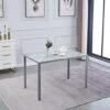 ROOIOME Gray Glass Dining Table Marbled Effect With Tempered Glass Top And Metal Frame And Leg, Gray Rectangle Kitchen Table For Restaurant (L X W X H) 51.20" * 27.5" * 29.5"