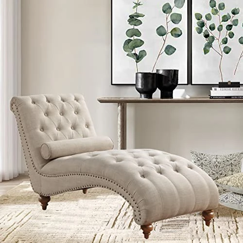 Rosevera Grier Polyester Upholstered Button Tufting Lounge Sofa Chair For Indoor Bedroom, Standard, Linen Beige Chaise 3 Rosevera Grier Polyester Upholstered Button Tufting Lounge Sofa Chair For Indoor Bedroom, Standard, Linen Beige Chaise