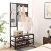 Extrordinary Living Entryway Large Coat Rack Stand Shoe Bench 3-in-1 Hall Tree 3-Tier Storage Shelves With Steel Frame With Grid Wall Multifunctional Hallway Shelf Office Bedroom Wood Look Accent Furniture Hall Tree (Hang Wall) (Dark Walnut) -Amazon Store 51giY5XBB5L