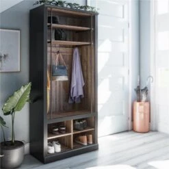 Ameriwood Home Hoffman Entryway Hall Tree With Bench And Storage Cubbies, Black -Amazon Store 51girekj0BL