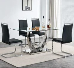 SSLine Modern 63" Dining Table For 4-6 Clear Tempered Glass Kitchen Table With U-Shape Silver Metal Base Mid-Century Rectangle Dinner Table For Dining Room Apartment Dorm Small Space -Amazon Store 51gmEucoV0L. AC