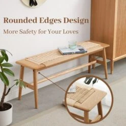 Marsrizon 32" L 100% FAS Oak Boho Bench Solid Wood Rope Woven Entryway Bench, Dining Bench Modern Furniture For Entryway, Dining Room, Bedroom, Kitchen (Natural) 10 Marsrizon 32" L 100% FAS Oak Boho Bench Solid Wood Rope Woven Entryway Bench, Dining Bench Modern Furniture For Entryway, Dining Room, Bedroom, Kitchen (Natural) -Amazon Store 51gqeGeZgrL