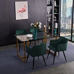 FurniutreR Modern Rectangular Spacious Tempered Glass Tabletop & Gold Base Elegant Home Kitchen Room Restaurant Dining Table, 55 Inches, Gold -Amazon Store 51gw5g76gJL